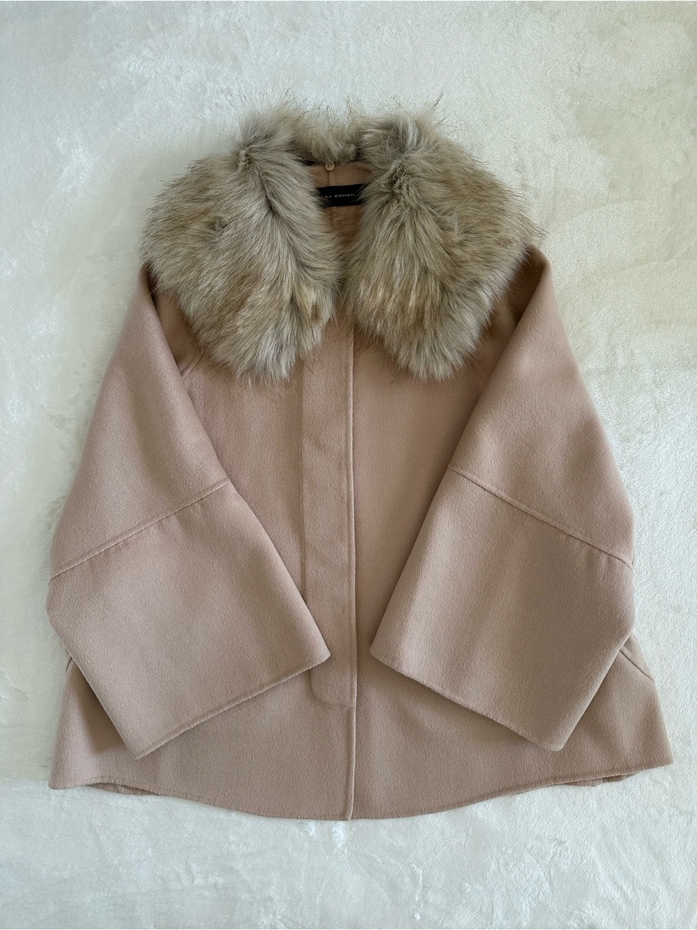 Zara Woman XS Coat with Removable Fur-Look Collar